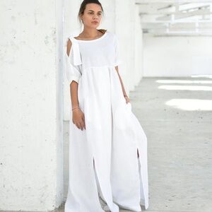 Elegant White Linen Maxi Dress